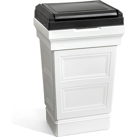 Atherton Large Garbage Container, Indoor/Outdoor Trash Can with Lid, Durable Weather-Resistant Plastic, Classic White