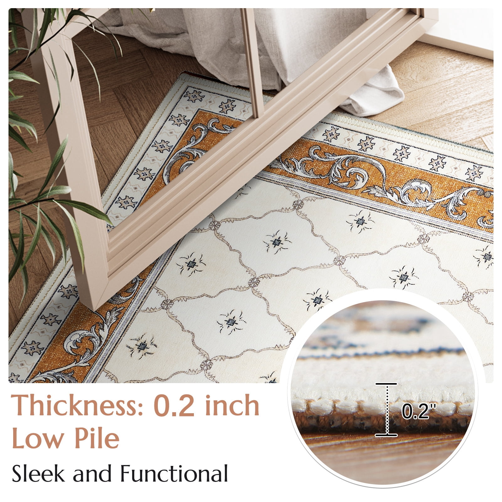 RUGKING 2X3 Area Rug Entryway Orange Multi Vintage Doormat Kitchen Floor Cover Indoor Soft Floral Mat Retro Accent Rug for Bathroom Living Room Bedroom Office Farmhouse