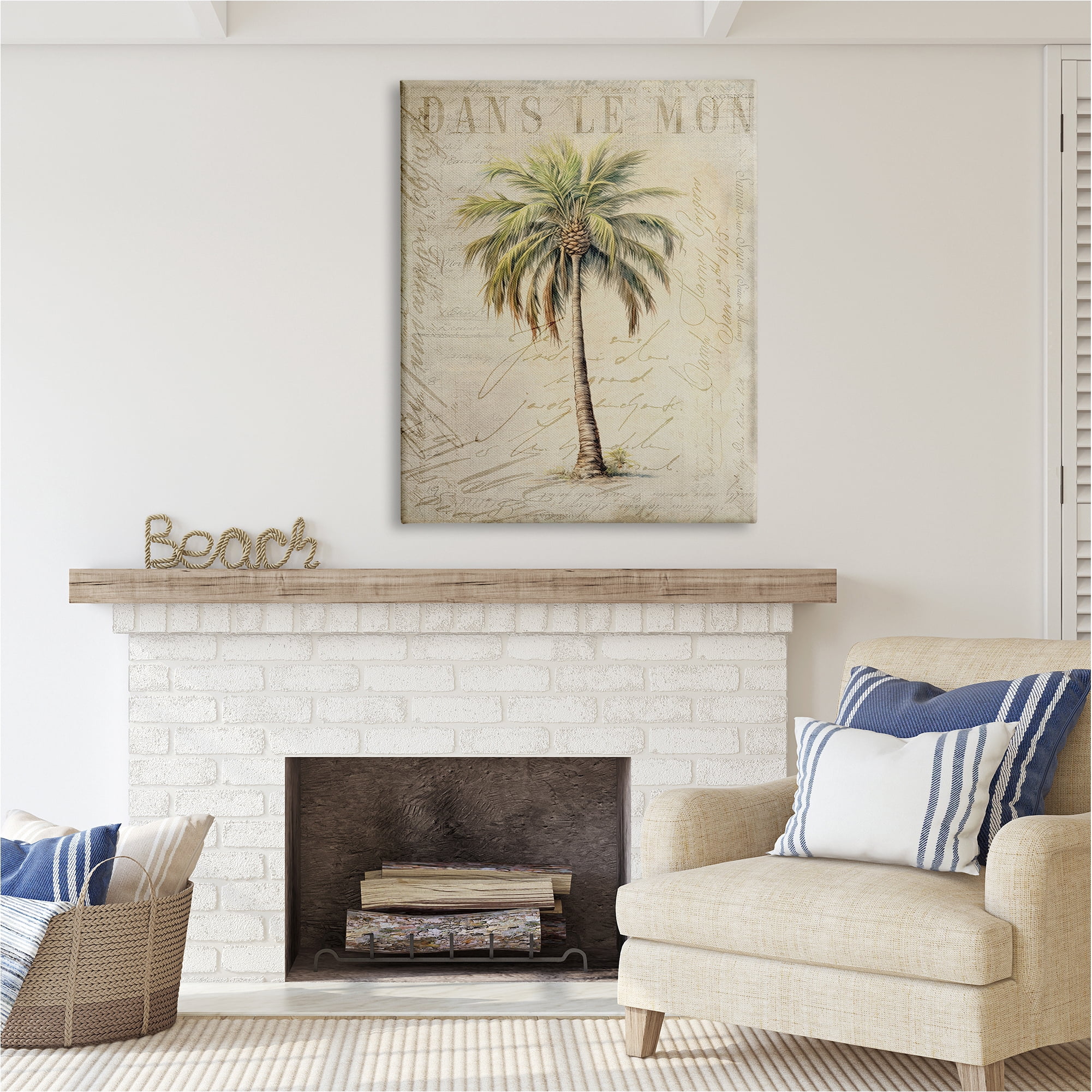 Stupell Industries Vintage Palm Tree Botanical & Floral Painting Gallery Wrapped Canvas Art Print Wall Art, 36 x 48
