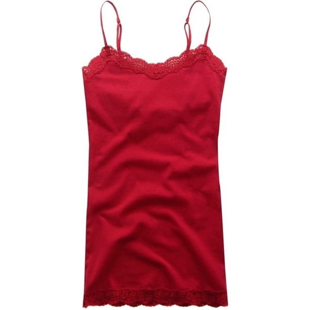 Aeropostale Womens Solid Classic Lace Cami Tank Top, Rojo, Mediano