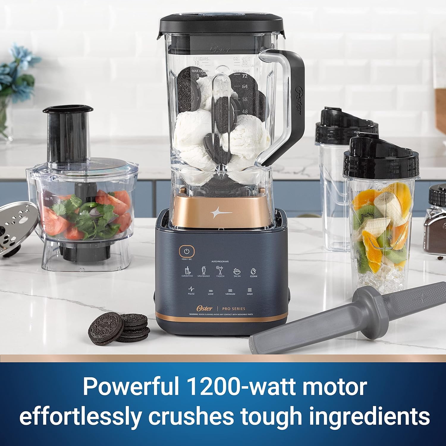 Open Box Oster Pro Series 2-in-1 Kitchen System with XL 9-Cup Tritan Jar, Food Processor and Tamper Tool, Dark Blue