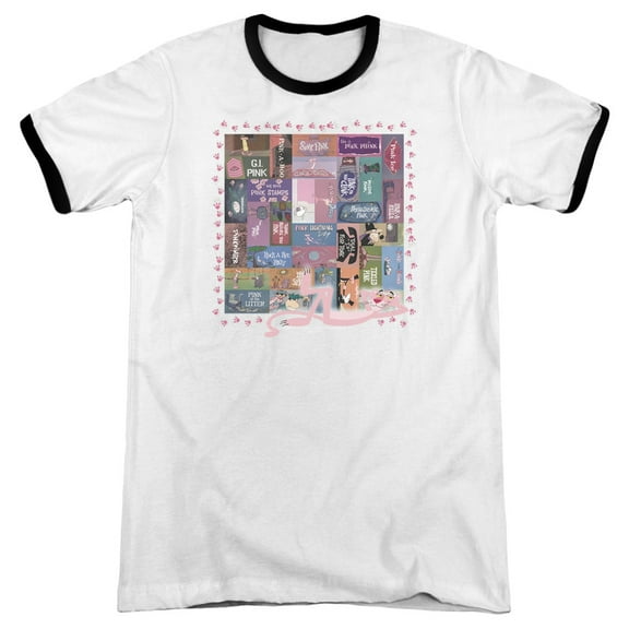 Pink Panther Vintage Titles Adult Ringer T-Shirt White Black