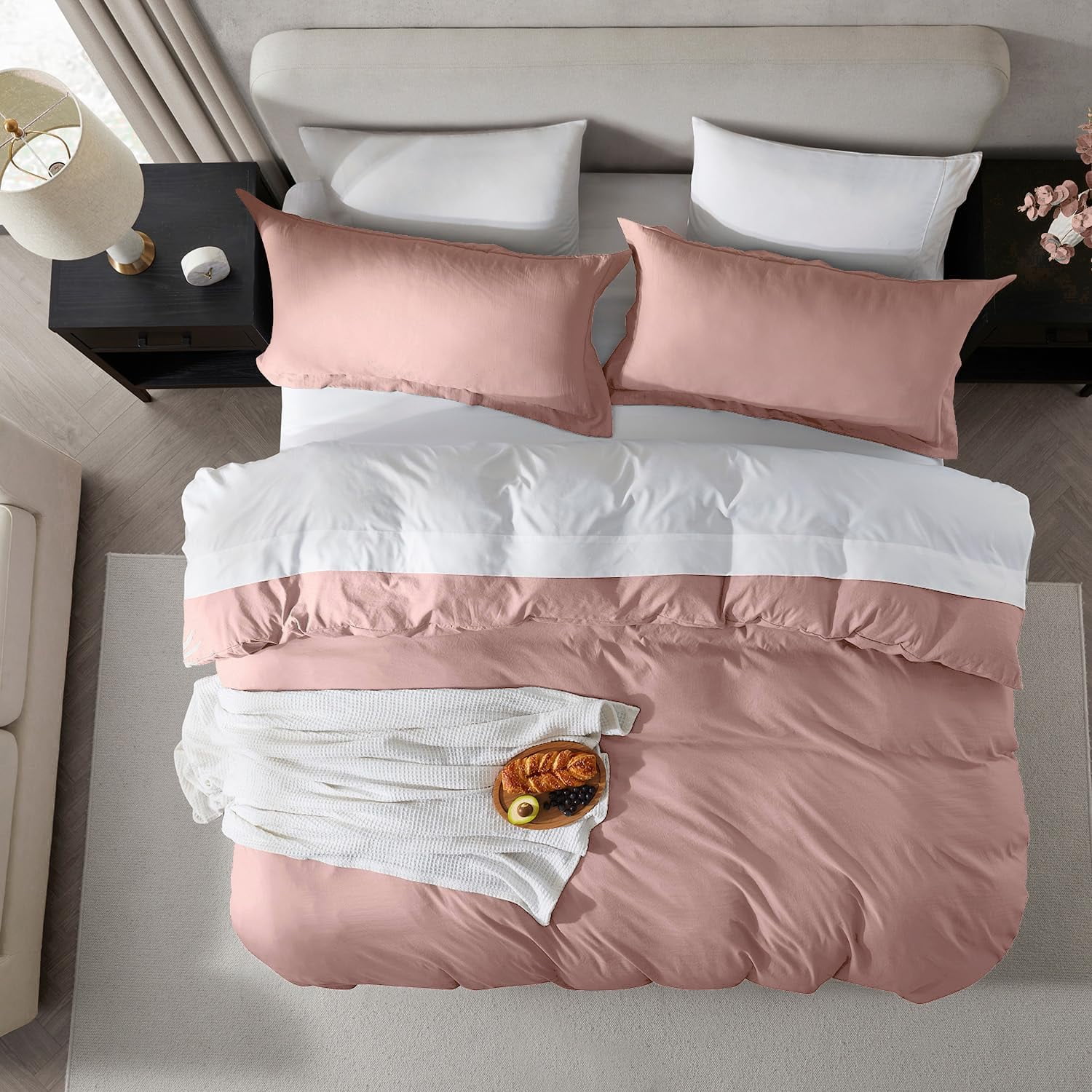 Virtu 3-Piece Duvet Cover Set, Soft Prewashed Bedding Set California King with Pillow Shams, Blush Pink