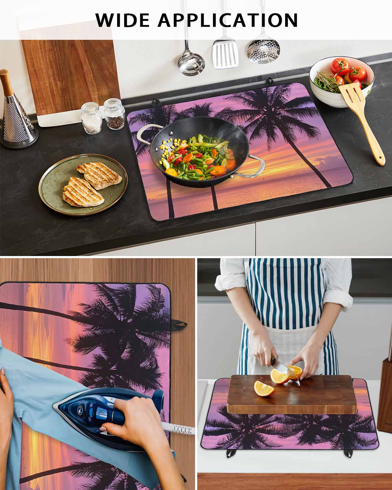 nqOlkjepod Large Induction Cooktop Protector Mat 24"x21", Ocean Sunset Stove Top Covers for Electric Stove, Summer Seashore Palm Tree Gradient Sky Stove Burner Cover Mats, Glass Top Stove Cover