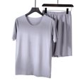 thumbnail image 2 of 2 Pcs/Set Men Pajamas Sets Solid Color O Neck Short Sleeve Elastic Summer Men Underwear for Sleeping, 2 of 7