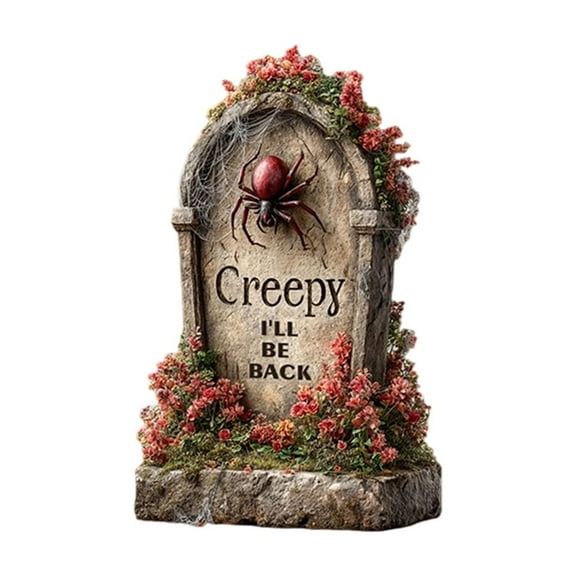 Halloween Courtyard Plaque Cemetery Tombstone Creepy Ornament, Spider And Skull Tombstone Garden Sign Outdoor Decoration
