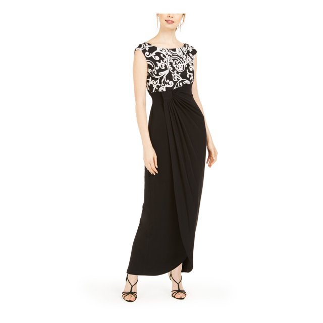 CONNECTED APPAREL Robe Maxi Formelle à Manches Courtes Noires pour Femmes Petites 8P