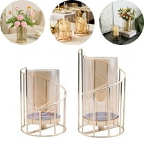 Eurhowing Elegant Brass Hurricane Candle Holder 2Pcs Set, 8-inch Pillar Candle Cover, Glass Wind Protector Tabletop Decor for Wedding, Dining Room, Patio