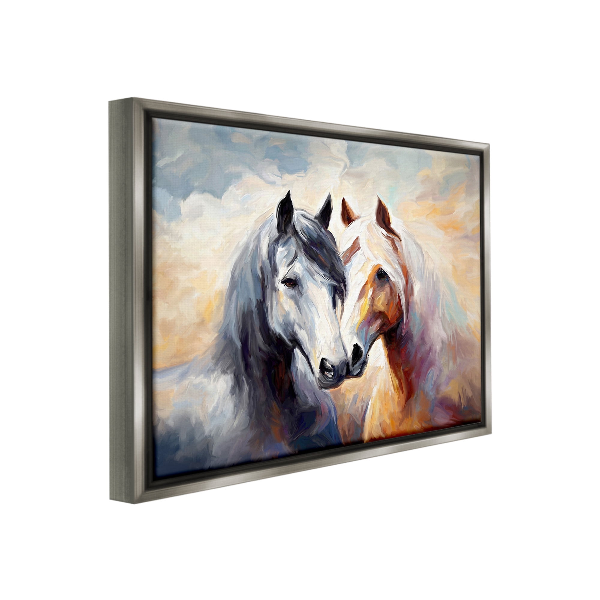 Stupell Industries Horse Pair & Sunrise Animals & Insects Painting Gray Floater Framed Canvas Art Print Wall Art, 31 x 25