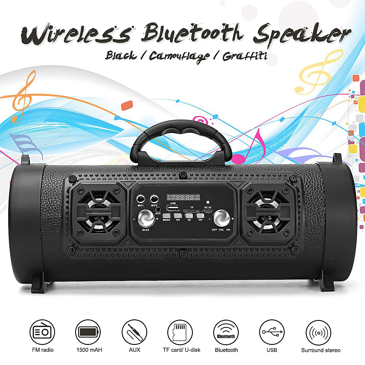 Portable Cool Wireless LED HIFI Bluetooth V4 Speaker W//Stereo FM AUX Multimedia