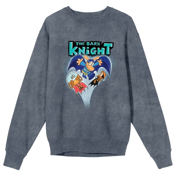 Dog Man The Bark Knight Character Heart Youth Mineral Wash Dark Slate Crew Neck Long Sleeve Sweatshirt-Medium