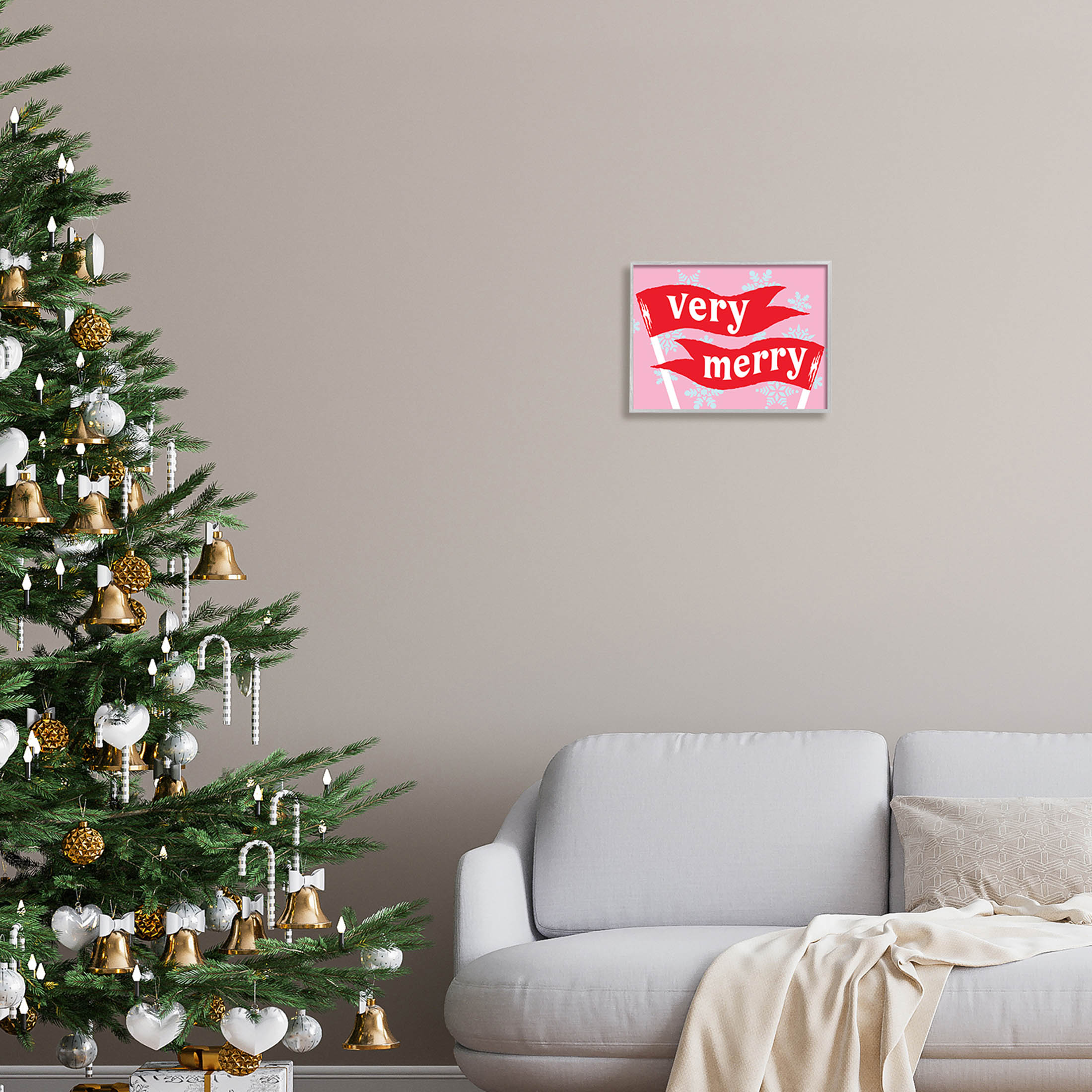Very Merry Bold Holiday Flags Holiday Graphic Art Gray Framed Art Print Wall Art