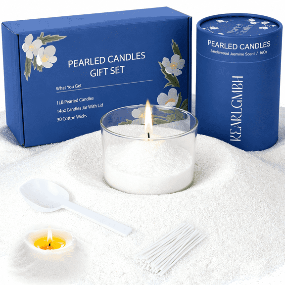 Sand Candle Making Kit - 1 lb Pearled Candle Sand Wax Beads with Jasmine Sandalwood Scent 30 Wicks