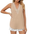 thumbnail image 2 of Idoravan Tank Tops for Women Fashion Women's Ladies V Neck Lace ing Tops Solid Color Sleeveless Blouse Vest, 2 of 7