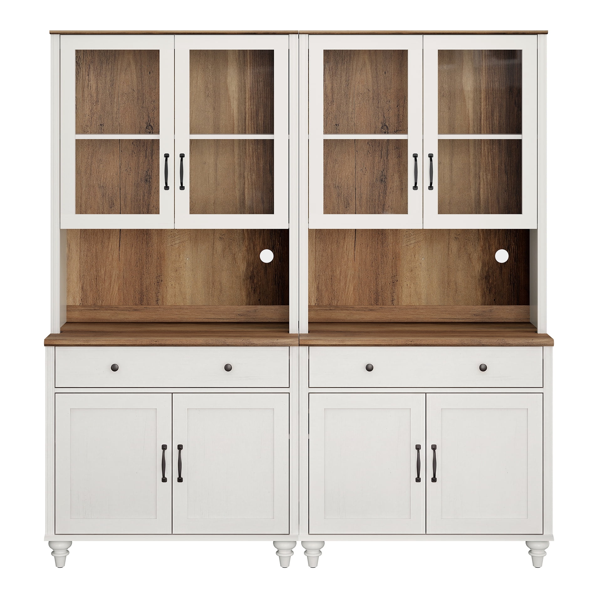 Sideboard Buffet Cabinet with Storage, Large Bookcase, Farmhouse Bookshelf with Ample Storage Cabinet, Library Wooden Bookshelves for Living Room, Office, Kitchen, White, 72" H
