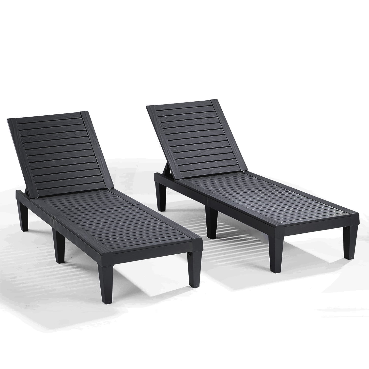 LammaLoe Set of 2 Chaise Outdoor Lounge Chairs for Pool Chairs or Patio Furniture, Black