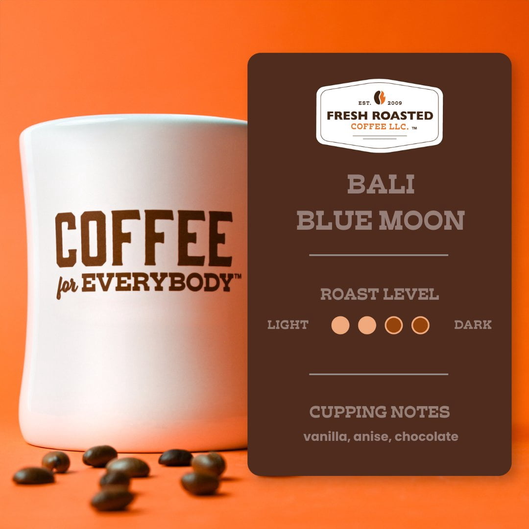 3 pack Fresh Roasted Coffee, Organic Bali Blue Moon Coffee, Medium Roast, Whole Bean, 12 oz