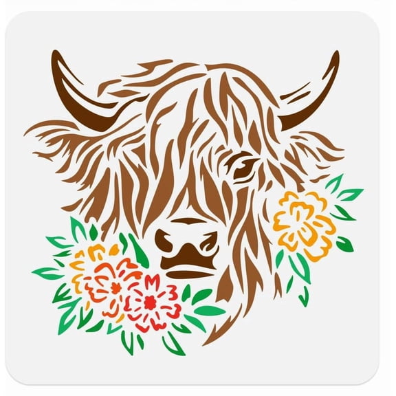 Highland Cow Stencils for Painting Plastic Reusable Cow Wall Stencil Templates on Walls Floors Wood Fabric Furniture Glass Beige
