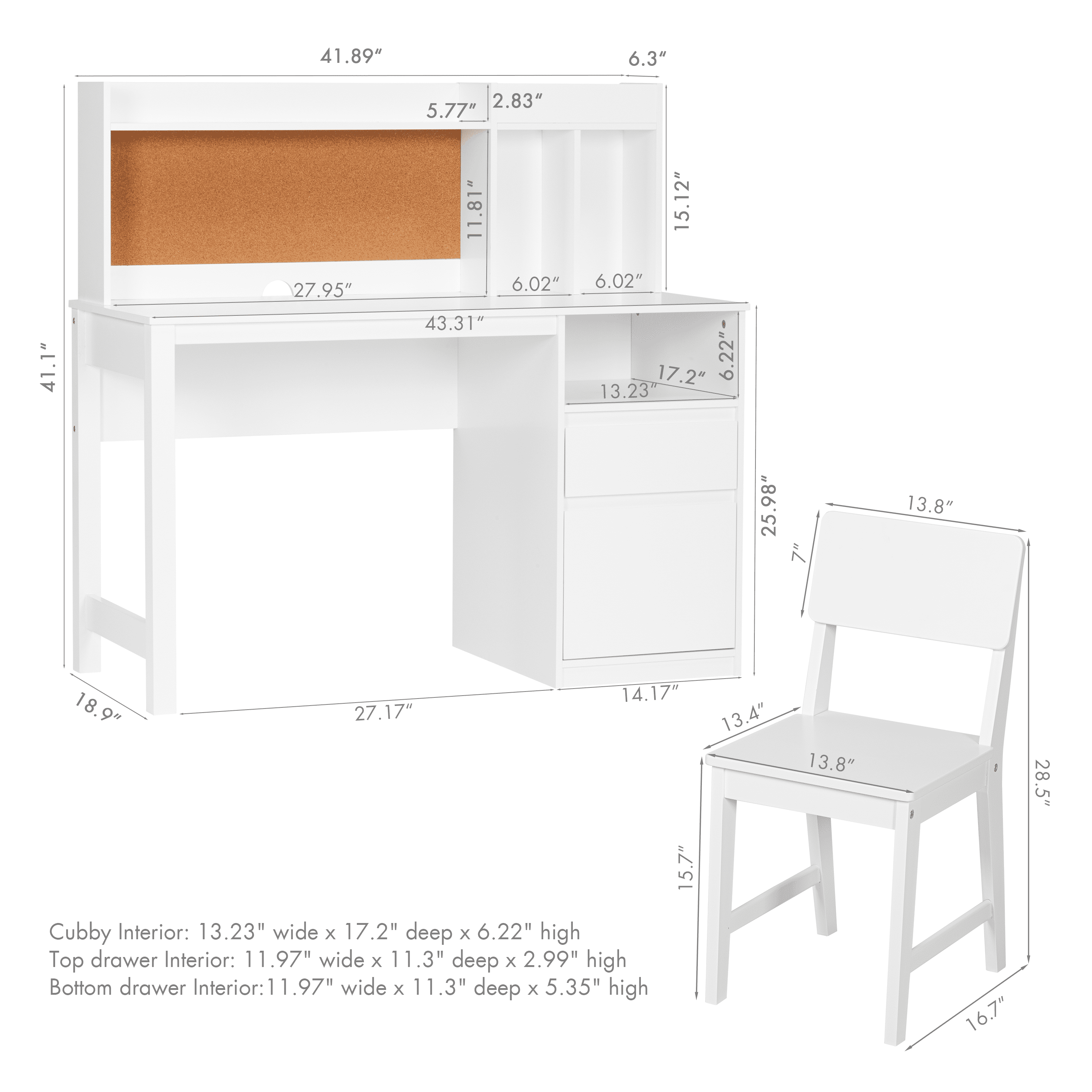 STAROUS Kids Study Desk and Chair Sets with Hutch and 2 Storage Drawers