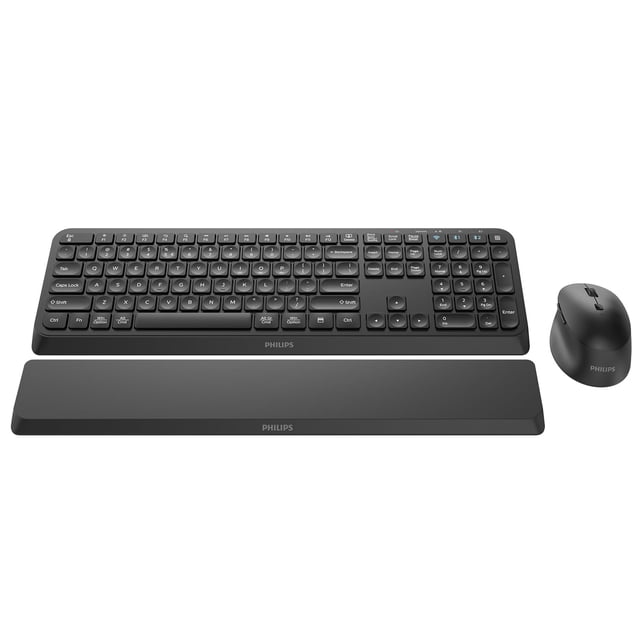 PHILIPS Bluetooth Keyboard and Mouse Combo - Bluetooth 2.4Ghz Wireless Keyboard and Mouse,Ergonomic Design with Palm Rest,3-Device Connectivity, 5 DP