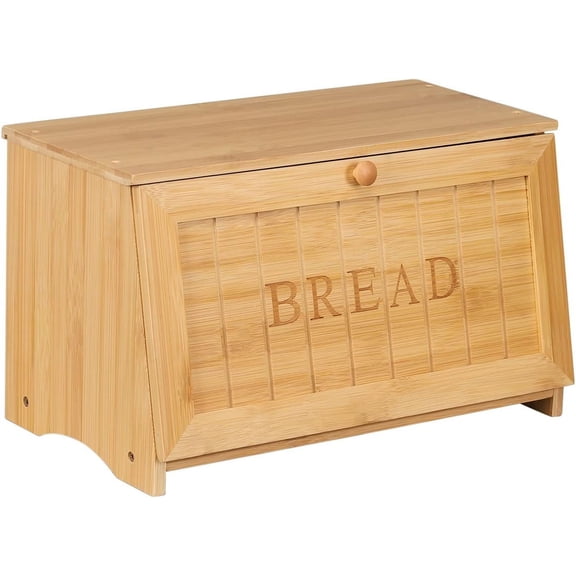 Vintage Large Wood Bread Box for Kitchen Counter, Retro Design Single Layer Bamboo Large Capacity Food Storage Bin (Natural Bamboo)