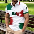 thumbnail image 2 of Polo T Shirts for Men Men's Short Sleeve Button Front Polo Shirt Italian Flag Print Casual Sportswear Top Lightweight Breathable Performance White S, 2 of 4