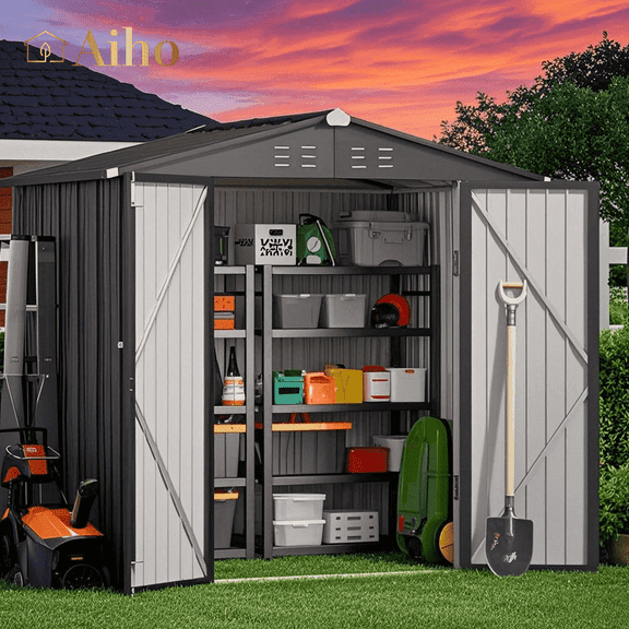 6' x 4' Outdoor Storage Shed with Lockable Door, Aiho Metal Garden Shed, House Storage Sheds Outdoor for Backyard, Garden & Patio Organization - Dark Gray