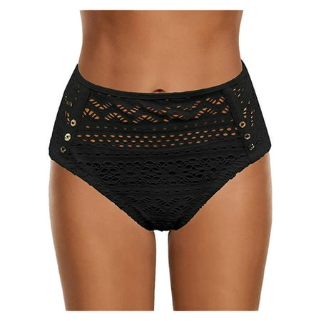 Ploknplq Women s Swim Bottom Women High Waist Ruched Bikini Bottoms Tummy Control Swimsuit Lace Briefs Pants Summer Swimwear Black XL