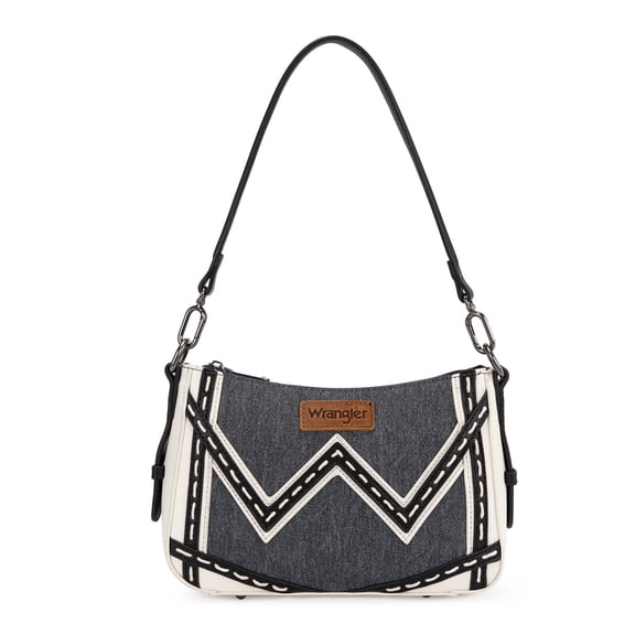Wrangler Shoulder Bag for Women Denim Canvas Small Hobo Purse with Stitched Detail & Back Zipper Pocket, Dark Jean