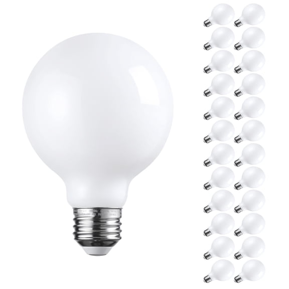 24 Pack G25 LED Light Bulbs Dimmable, Round Frosted Vanity Light Bulb for Bathroom, 4.5W(60W Eqv.), 500lm, E26 Base, 2700K Soft White