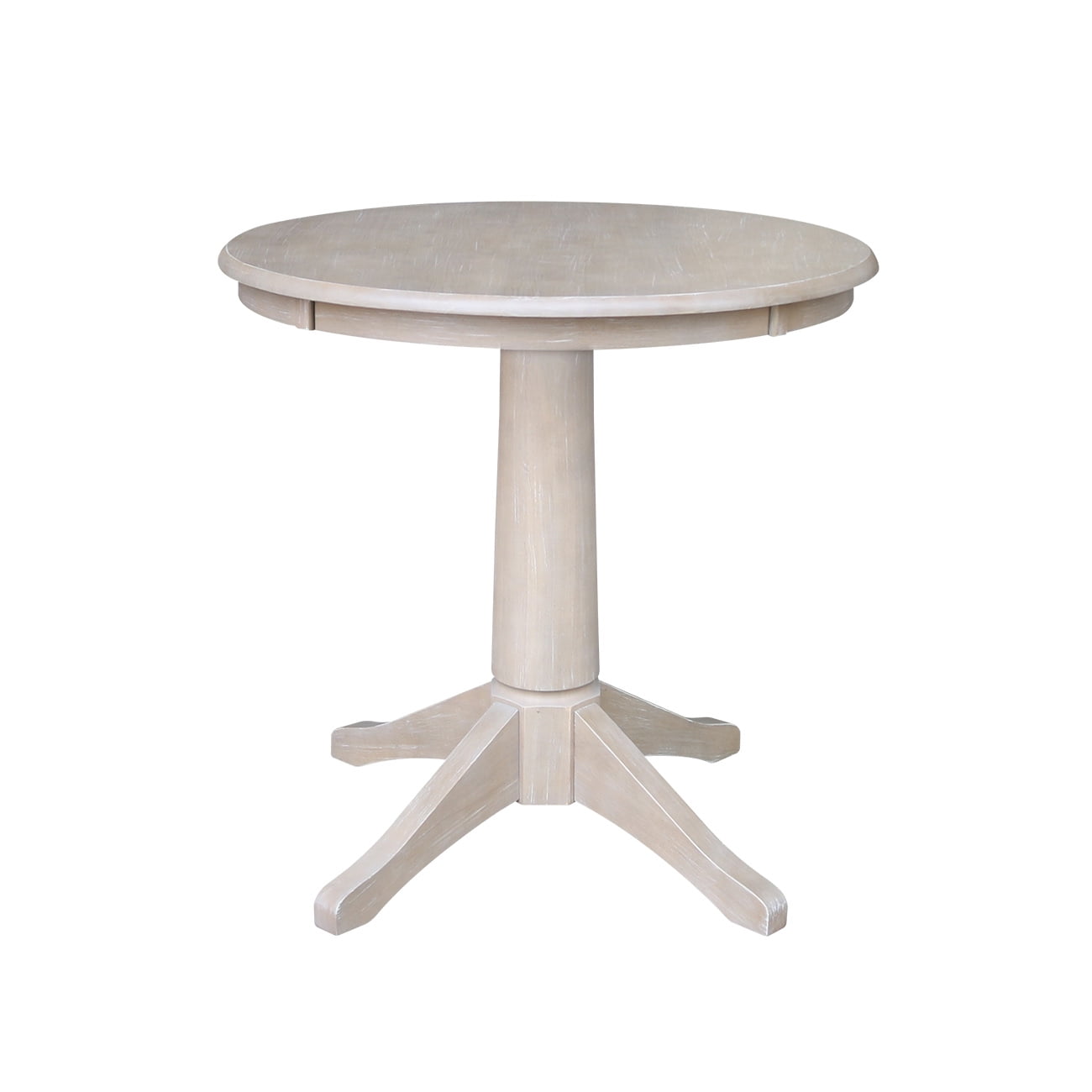 30 X Solid Wood Round Pedestal Dining Table In Washed Gray Taupe 30 X Solid Wood Round Pedestal Dining Table In Washed Gray Taupe