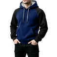 thumbnail image 4 of Havenx Mens Sweatshirt Patchwork Color Block Hoodie Long Sleeve Drawstring Sweater with Kanga Pockets Fleece Casual Thermal Western Vintage Work Tops,Blue 2XL, 4 of 4