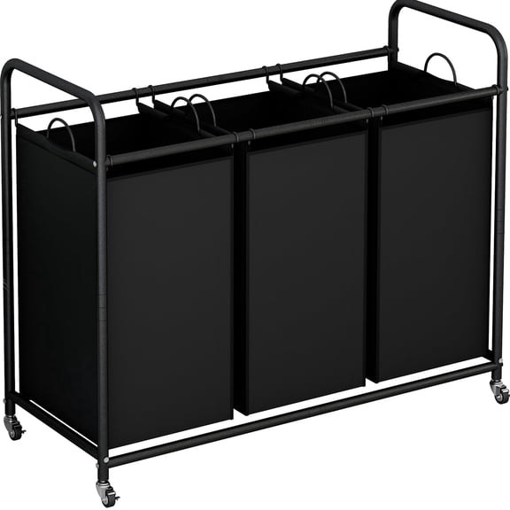 3-Bag Laundry Hamper, Black Laundry Basket, 35.6 Gal(135 L) Laundry Sorter Cart Laundry Room Organization with Heavy Duty Rolling Lockable Wheels and Removable Bags, Black