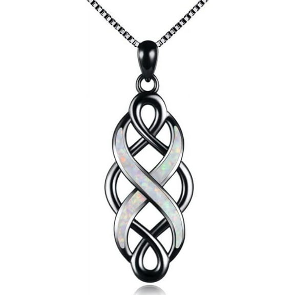 YFN Celtic Knot Necklace Created Opal Pendant Sterling Silver Infinity Love Jewelry