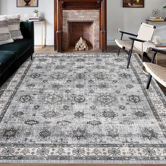 6x9 Area Rug for Living Room Machine Washable Non-Slip Low Pile Vintage Gray