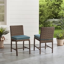 Maykoosh NeoClassical Nostalgia Outdoor Wicker 2Piece Dining Chair Set Weathered Brown with Navy Cushions Rattan Material  1975 x 1775 x 315 inches
