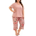 thumbnail image 4 of MUKVIK Plus Size Pajamas for Women Set, Womens Plus Size Short Sleeve V Neck Capri Pants Pajama Sets with Pockets(Floral Brown 1,3X), 4 of 8