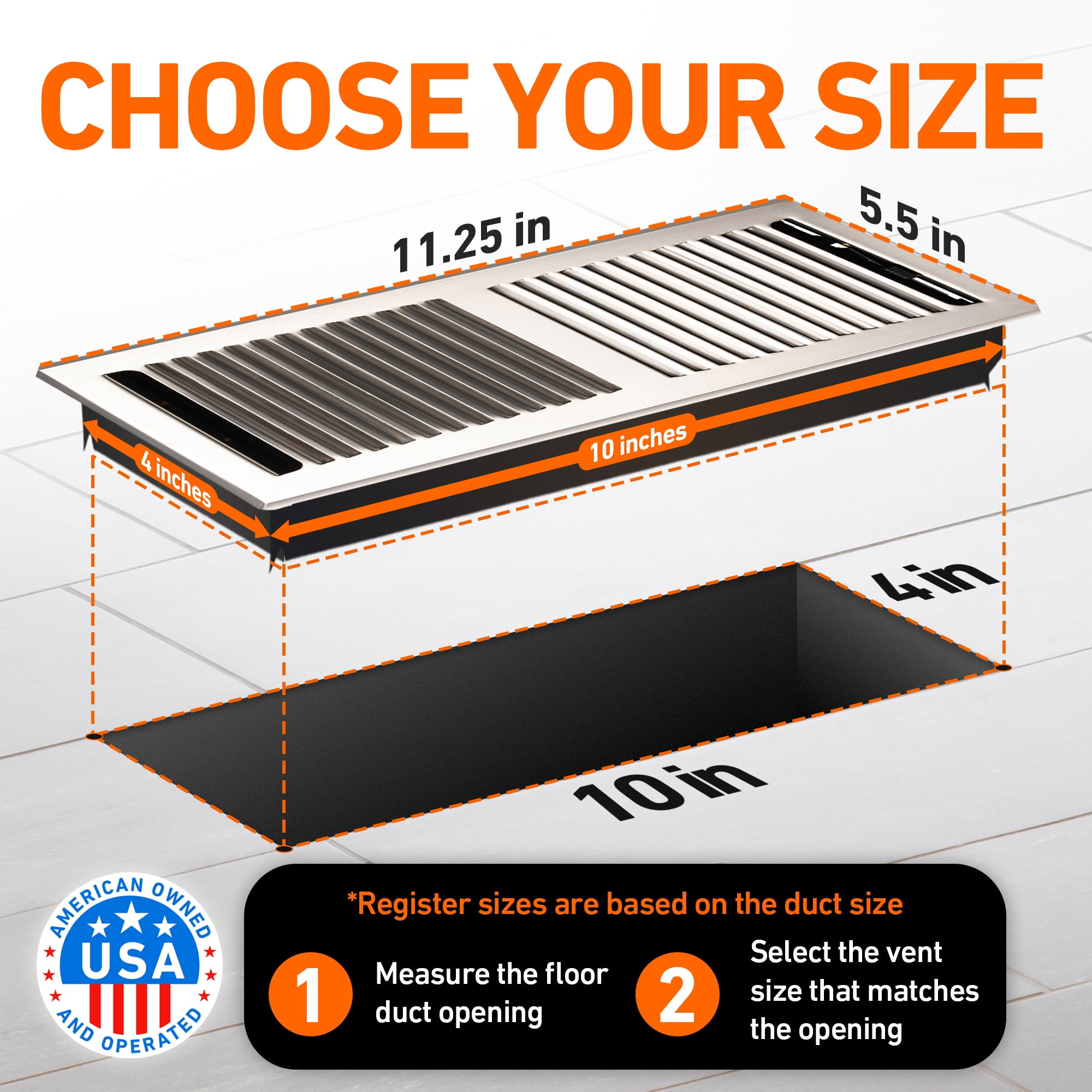 4X10 Floor Vent Covers Floor Register with Mesh Cover Trap, Heat and Air, Walkable Metal Floor Vent for HVAC Duct, Contemporary, Satin Nickel