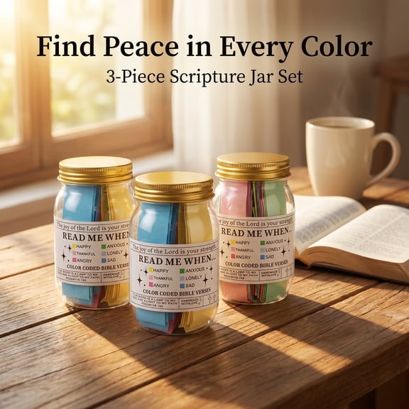DURAMOXLQ 3PCS Bible Scripture Jar with 300 Color-Coded Verses, Handmade Prayer and Hope Jar for Emotional Support, Religious Christian Gifts