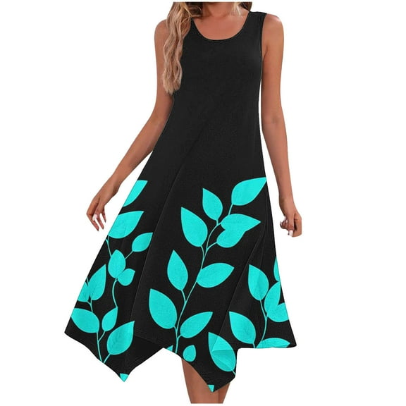 Ruimatai Women Summer Sleeveless Beach Dress with Pockets Casual Flowy Tank Dress Lightweight Comfortable Round Neck Vacation Sundress