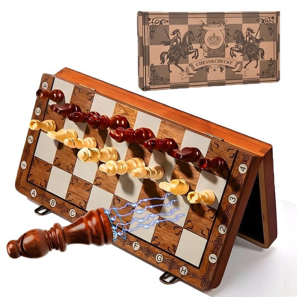 Juego de ajedrez Tobaisaa magnético de madera plegable 2 en 1