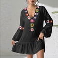 thumbnail image 7 of Xuhomer Sunscreen Cover for Women Crochet Floral Hollow Short Sleeve V-Neck Flowy Summer Cover Up Bikini Bathing Suits Loose Beach Tassel Cover Ups Swimsuit Cover-up Dress Black Free Size, 7 of 7