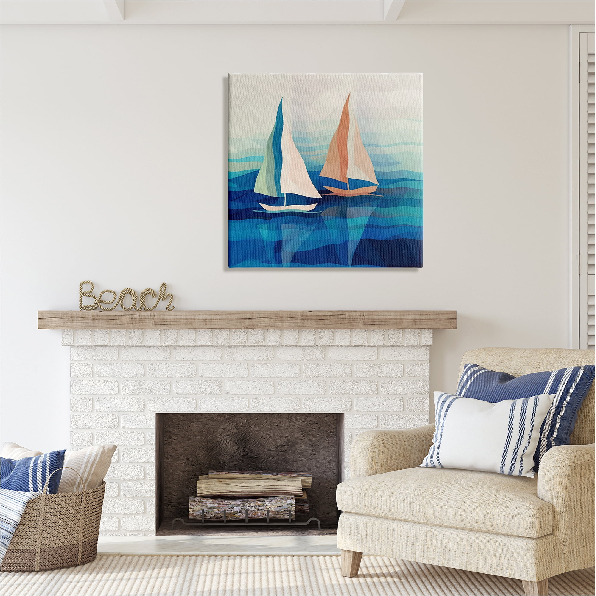 Stupell Industries Two Boats Abstraction Transportation Painting Gallery Wrapped Canvas Art Print Wall Art, 30 x 30