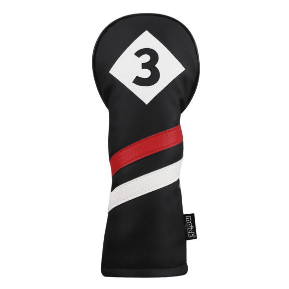 Majek Retro Golf Headcover Black Red and White Vintage Leather Style #3 Fairway Wood Head Cover Classic Look