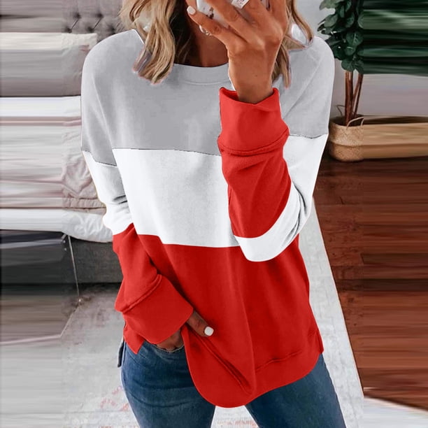 ICHUANYI Clearance Women's Round Neck Fashion Casual Long Sleeve Print Sweatshirt Tops Blouse(Orange, L) ICHUANYI WER2023081204660
