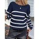 thumbnail image 5 of Suéter Corto de Cuello Redondo para Mujer, Larga, Tejido Grueso, Estilo Jersey, Ideal para Otoño Azul Marino y L, 5 of 7