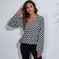 thumbnail image 3 of SWSMCLT Women's Long Sleeve Blouse V Neck Tops High Ruched Blouse Shirt Chiffon Peasant Work Cute Summer Patterned1 X-Large, 3 of 4