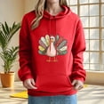 thumbnail image 2 of Women Turkey Graphic Hooded Sweatshirt, Drawstring Long‑Sleeve Pullover Hoodie with Front Kangaroo Pocket, Casual Tops for Fall Gatherings Red XXL, 2 of 5