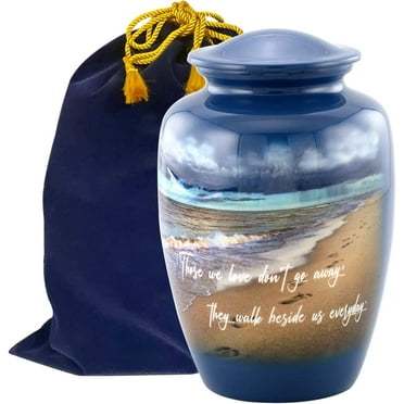 Footprints Urn, Footprints Cremation Urn for Ashes, Hand Painted Adult Beach Urn, Handmade Beach Cremation Urn with Velvet Bag (Large)