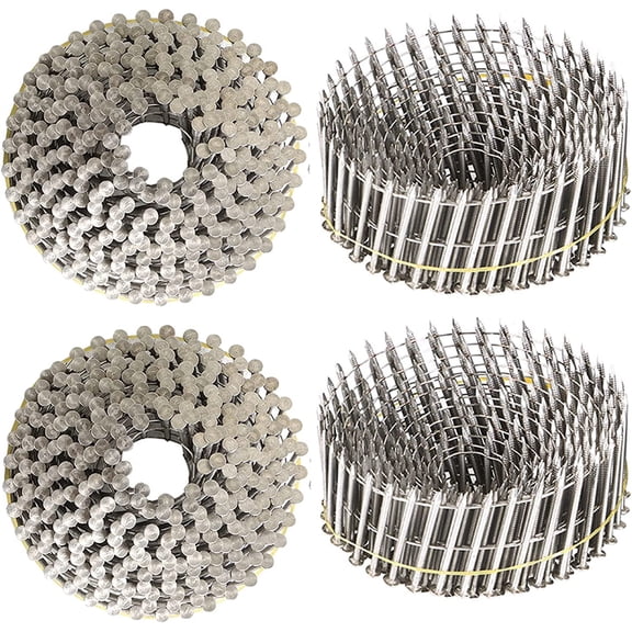 Handdo 1200 Count Coil Siding Nail Full Round Head Wire Collated Coil 15-Degree 1-3/4-Inch x .090-Inch Ring Shank 304 Stainless Steel Siding Nails